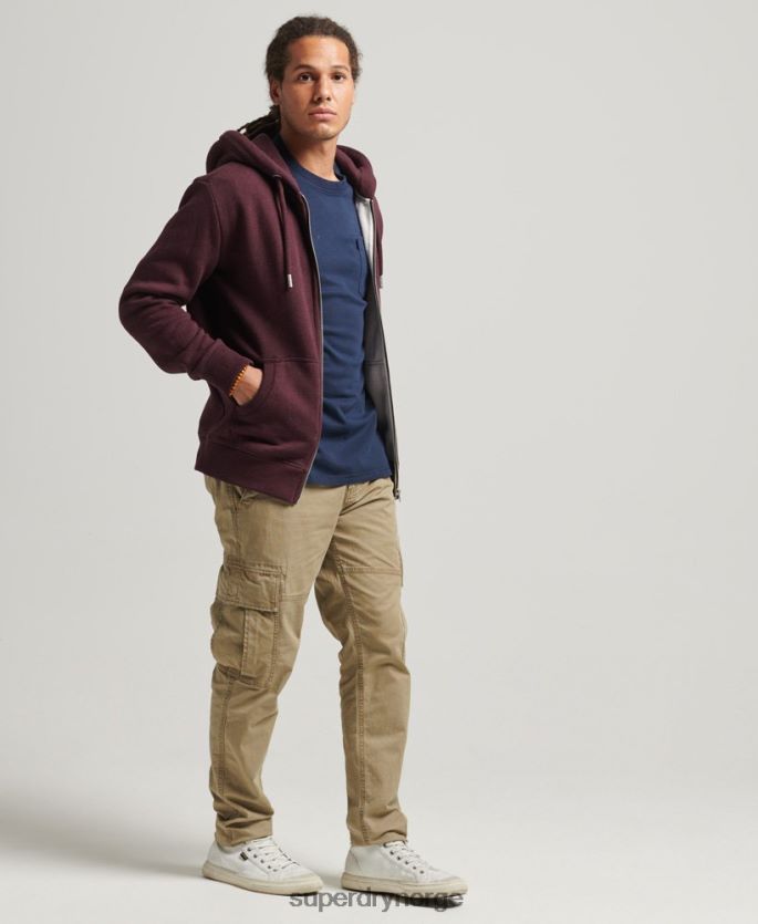 Superdry rød klær 86P46D551 vintage logobrodert hettegenser med glidelås i økologisk bomull menn