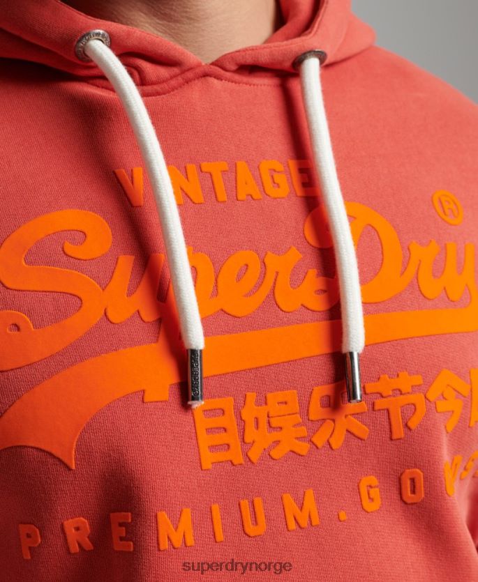 Superdry rød klær 86P46D569 neon hettegenser med vintage logo menn