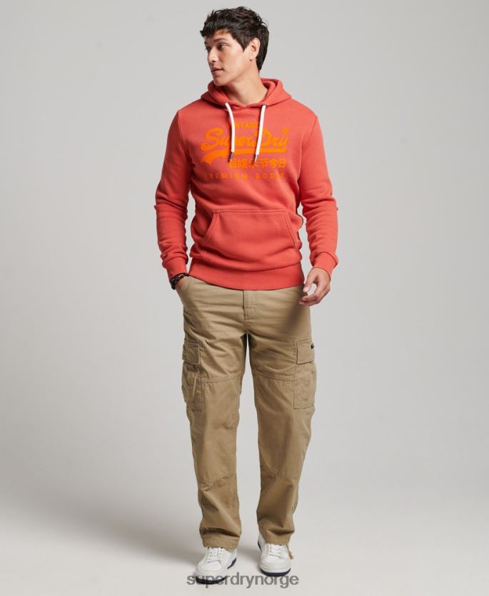 Superdry rød klær 86P46D569 neon hettegenser med vintage logo menn