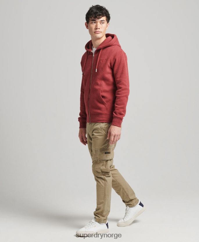 Superdry rød klær 86P46D596 vintage logobrodert hettegenser med glidelås i økologisk bomull menn