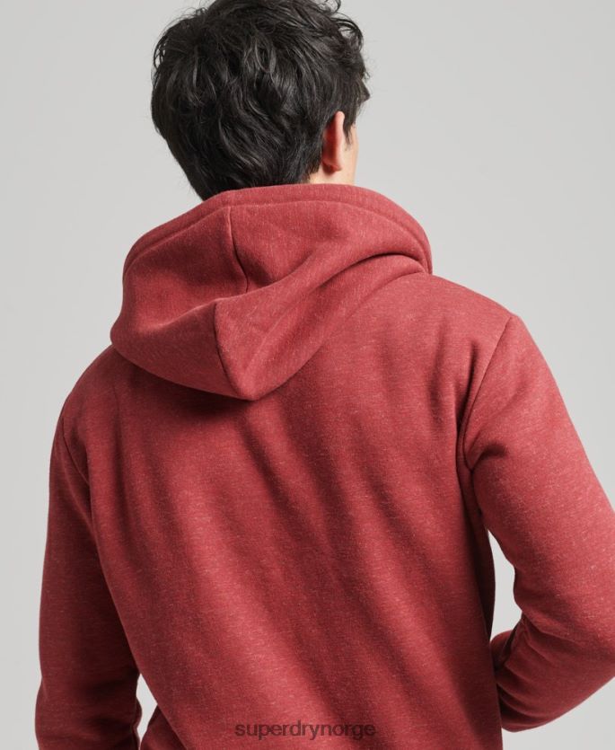 Superdry rød klær 86P46D596 vintage logobrodert hettegenser med glidelås i økologisk bomull menn