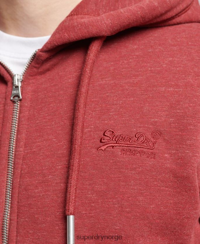 Superdry rød klær 86P46D596 vintage logobrodert hettegenser med glidelås i økologisk bomull menn