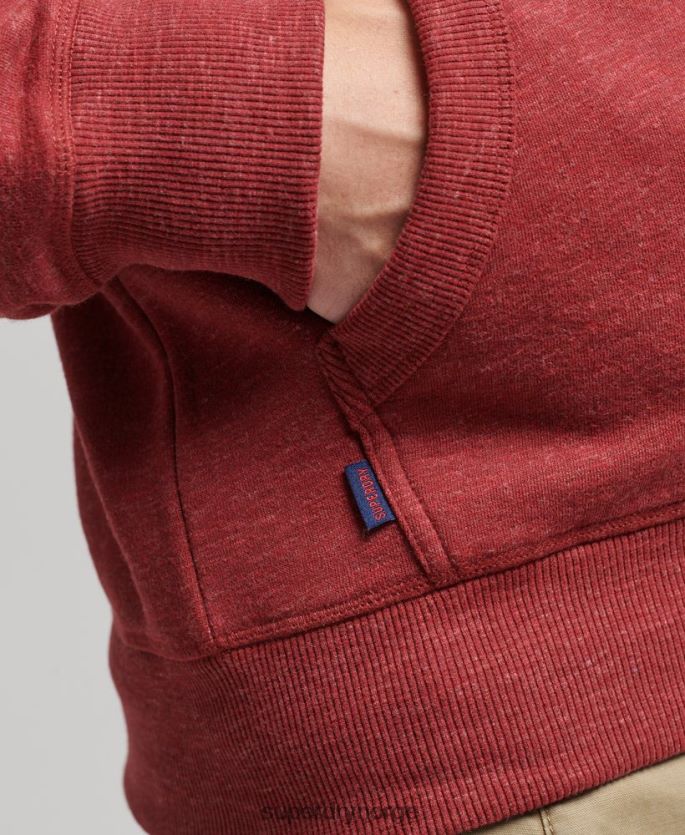 Superdry rød klær 86P46D596 vintage logobrodert hettegenser med glidelås i økologisk bomull menn