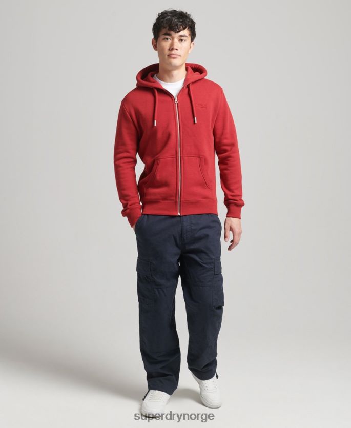 Superdry rød klær 86P46D628 vintage logobrodert hettegenser med glidelås i økologisk bomull menn