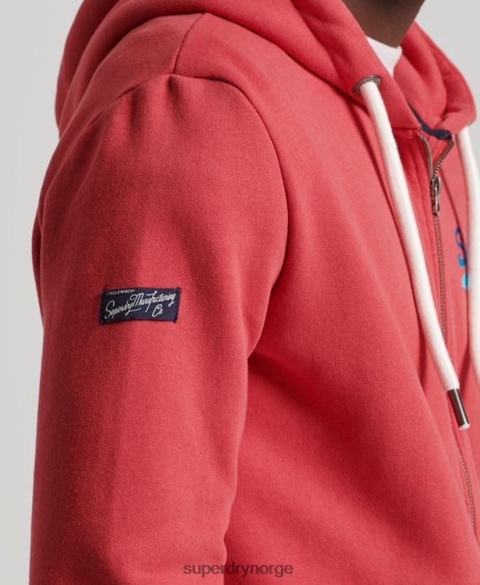 Superdry rød klær 86P46D6476 vintage logo, sesongmessig hettegenser med glidelås menn