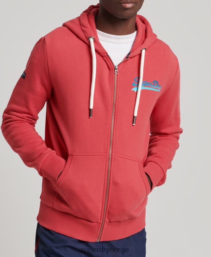 Superdry rød klær 86P46D6476 vintage logo, sesongmessig hettegenser med glidelås menn