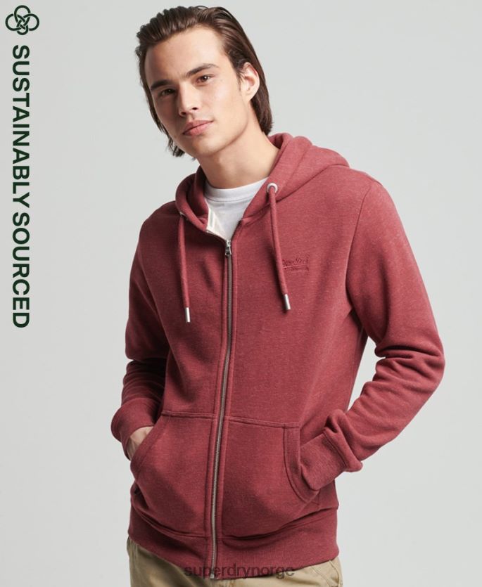 Superdry rød klær 86P46D712 vintage hettegenser med glidelås i økologisk bomull menn