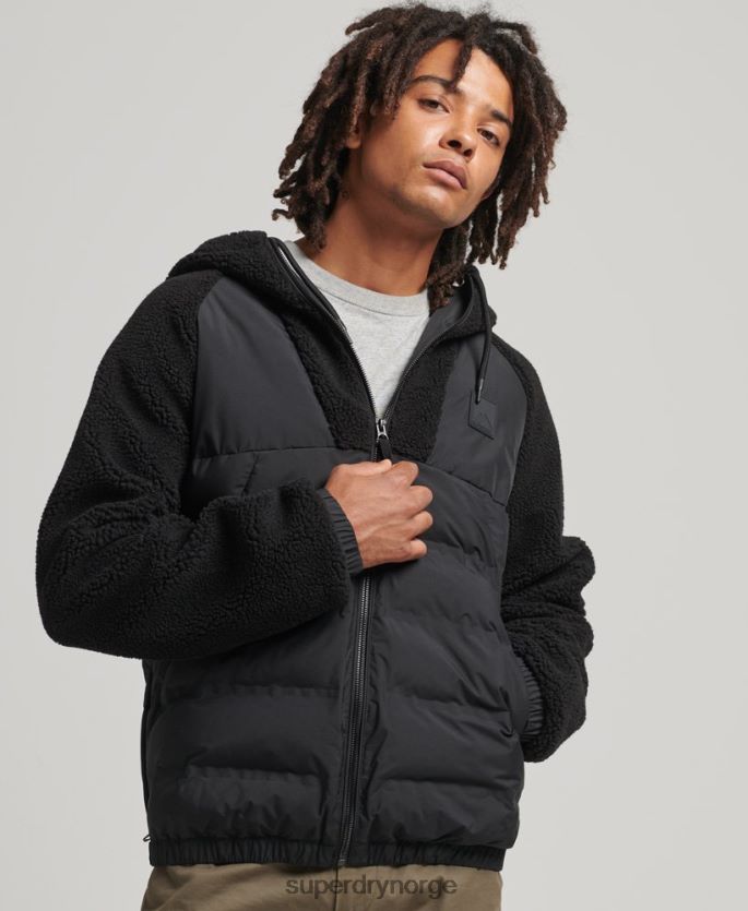 Superdry svart klær 86P46D5015 mountain fleece hybrid hettegenser med glidelås menn