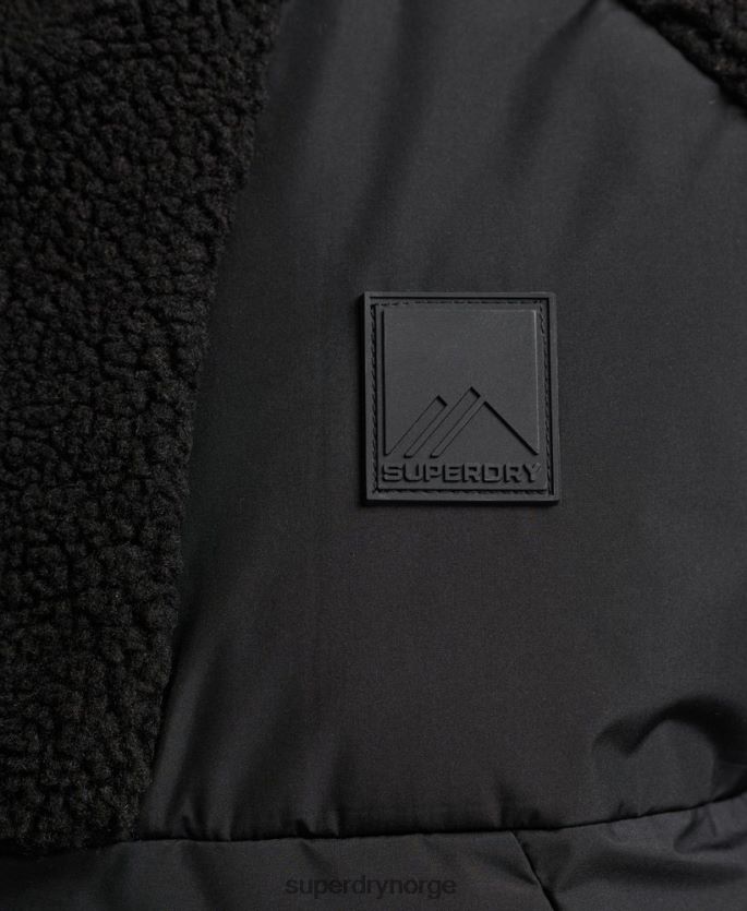 Superdry svart klær 86P46D5015 mountain fleece hybrid hettegenser med glidelås menn
