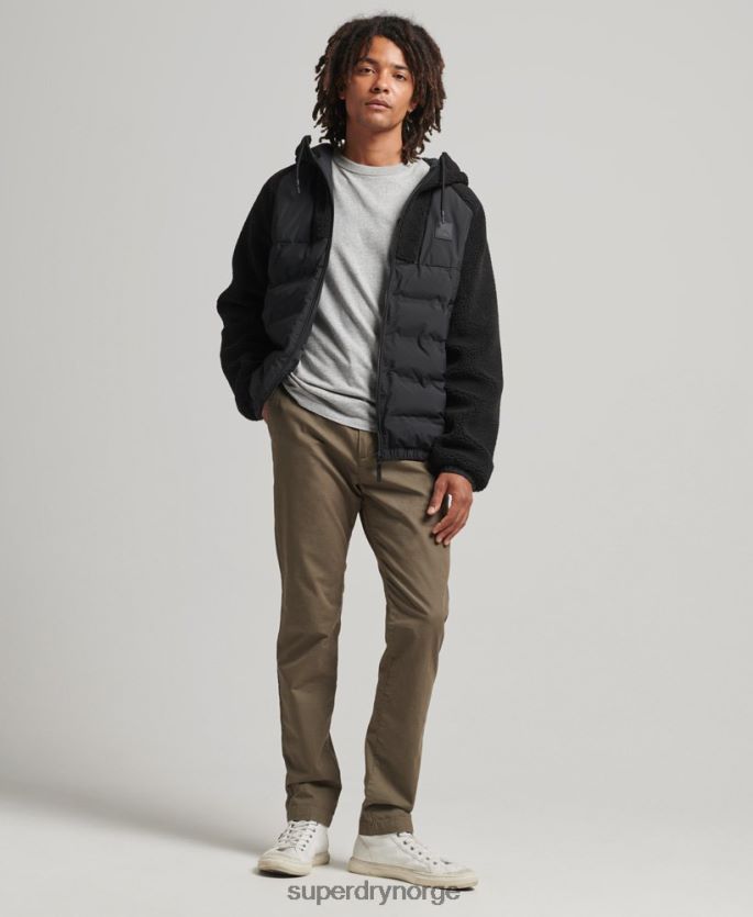 Superdry svart klær 86P46D5015 mountain fleece hybrid hettegenser med glidelås menn