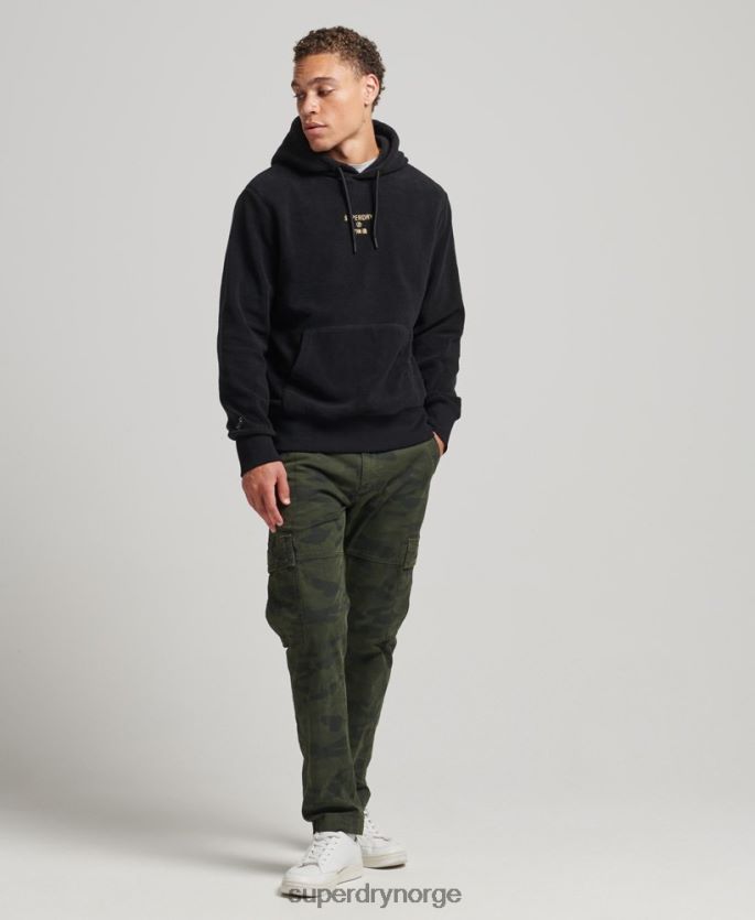 Superdry svart klær 86P46D5031 grafisk logo hettegenser i løs fleece menn