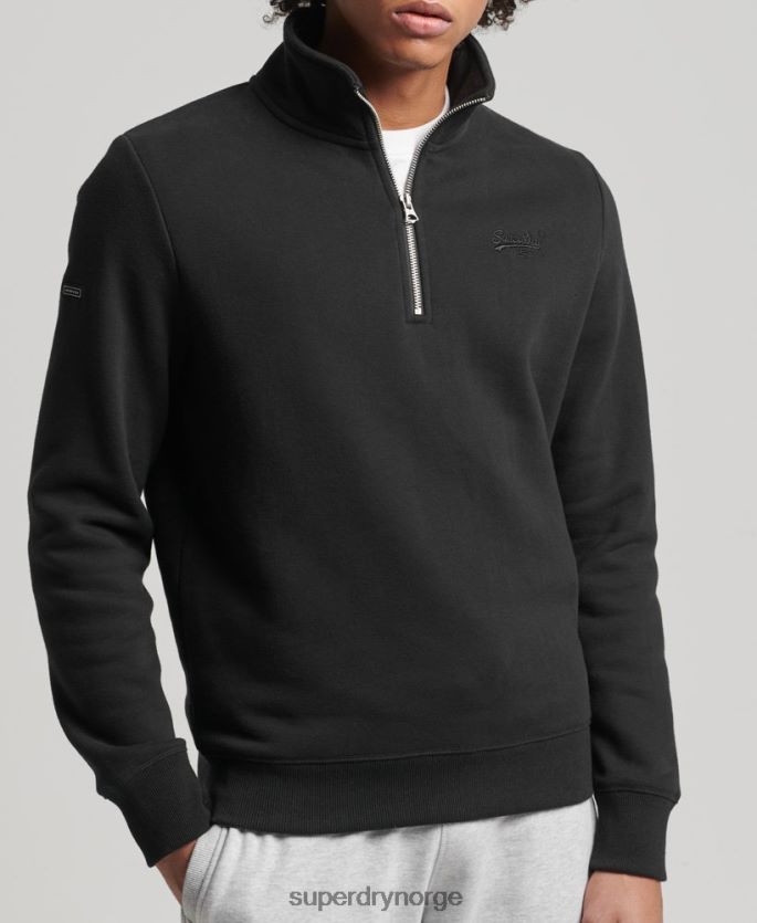 Superdry svart klær 86P46D5047 Henley sweatshirt med vintage logo i økologisk bomull menn