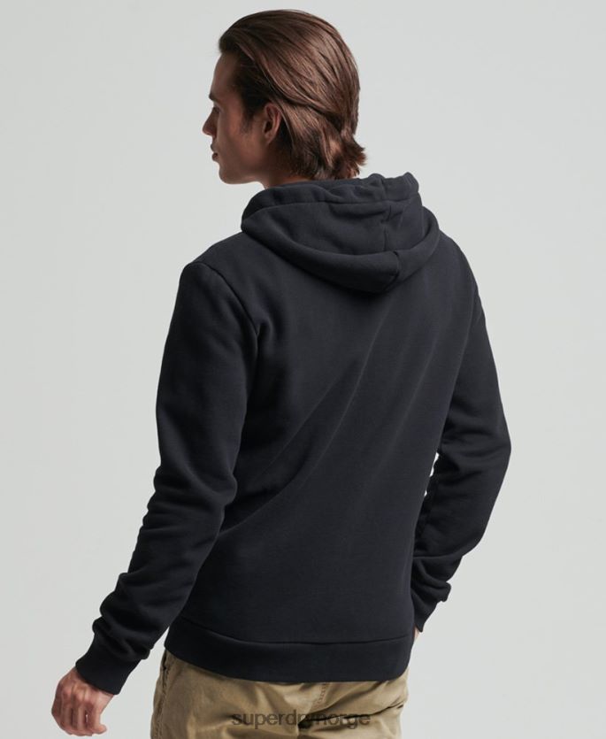 Superdry svart klær 86P46D5053 vintage kjernelogo klassisk hettegenser med glidelås menn