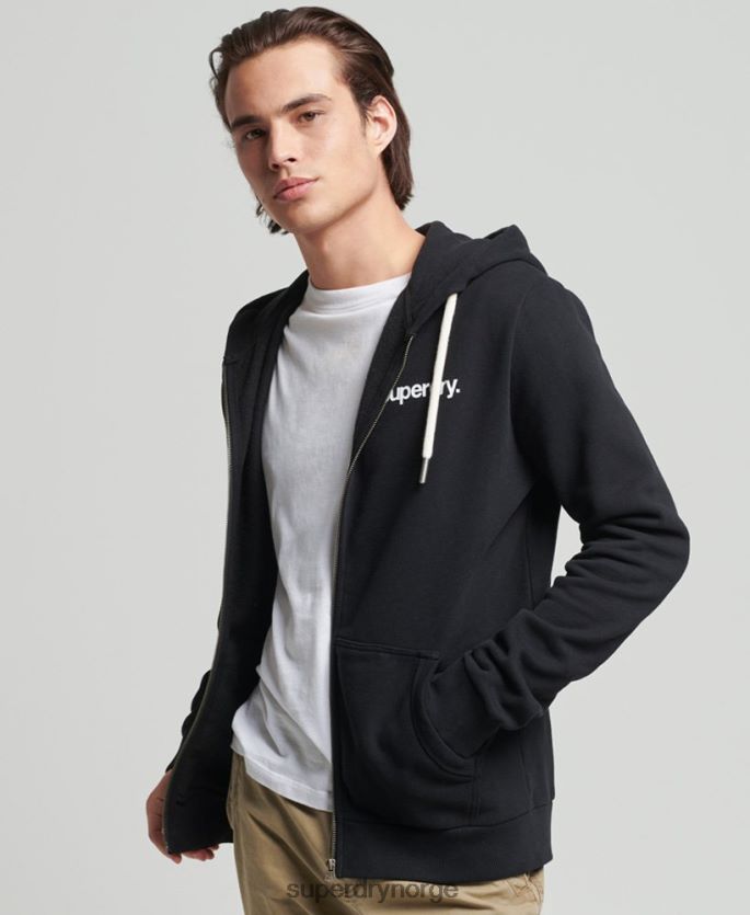 Superdry svart klær 86P46D5053 vintage kjernelogo klassisk hettegenser med glidelås menn