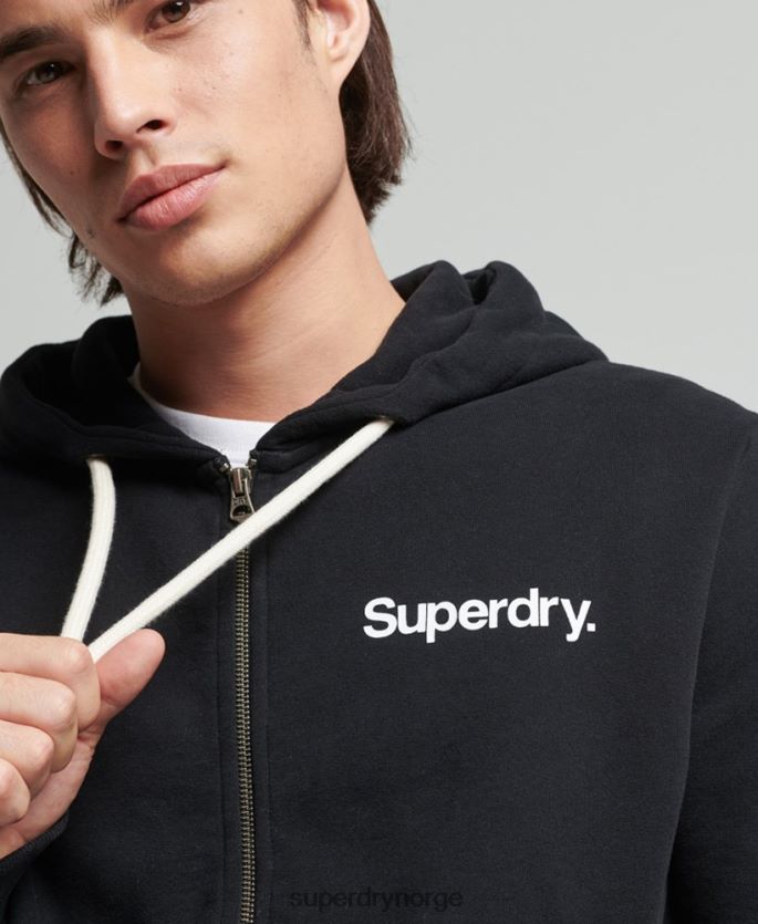 Superdry svart klær 86P46D5053 vintage kjernelogo klassisk hettegenser med glidelås menn