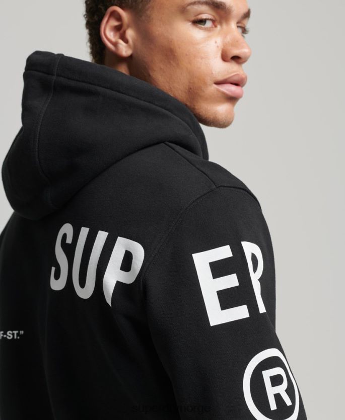 Superdry svart klær 86P46D5084 stablet logotrykk løs hettegenser menn