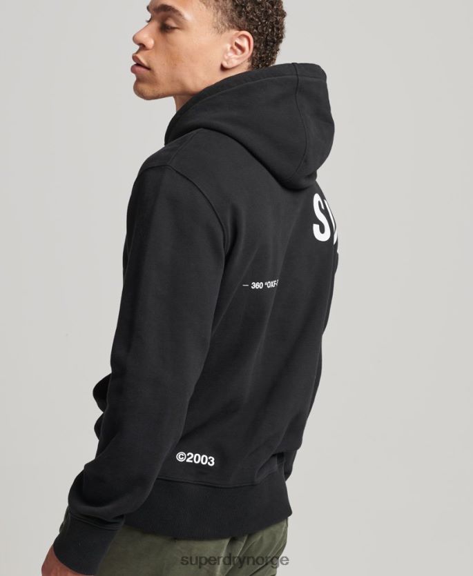 Superdry svart klær 86P46D5084 stablet logotrykk løs hettegenser menn