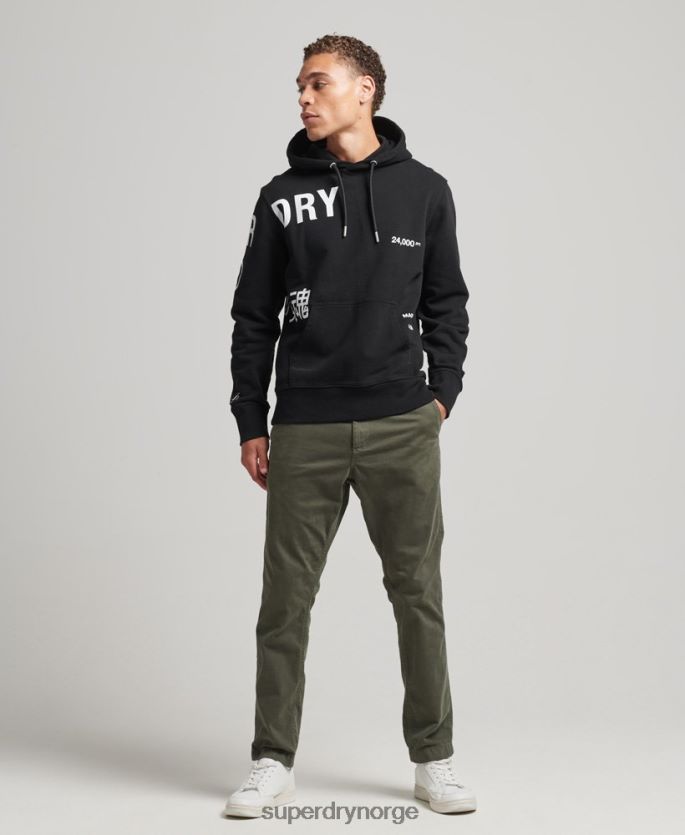 Superdry svart klær 86P46D5084 stablet logotrykk løs hettegenser menn