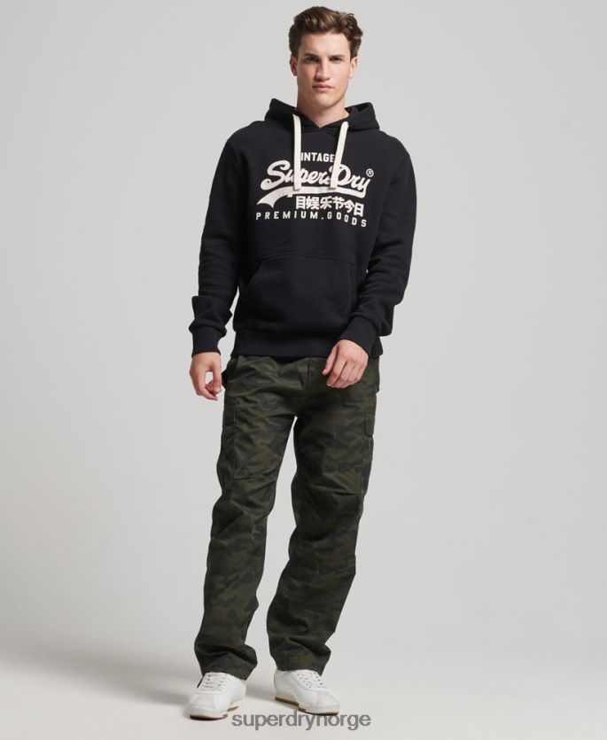Superdry svart klær 86P46D5093 vintage hettegenser med logo og arv menn
