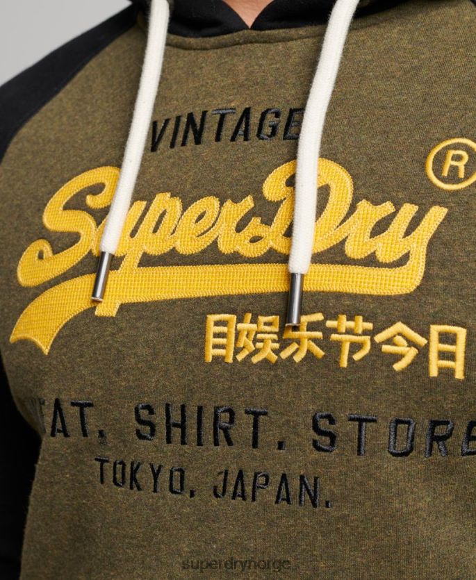 Superdry svart klær 86P46D509 raglan-hettegenser i økologisk bomull, vintage-logo menn