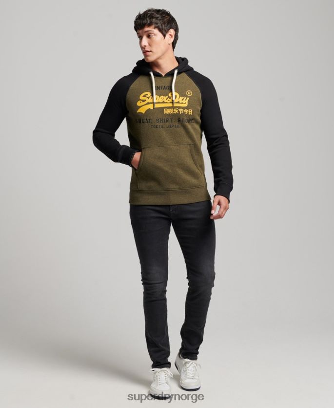 Superdry svart klær 86P46D509 raglan-hettegenser i økologisk bomull, vintage-logo menn