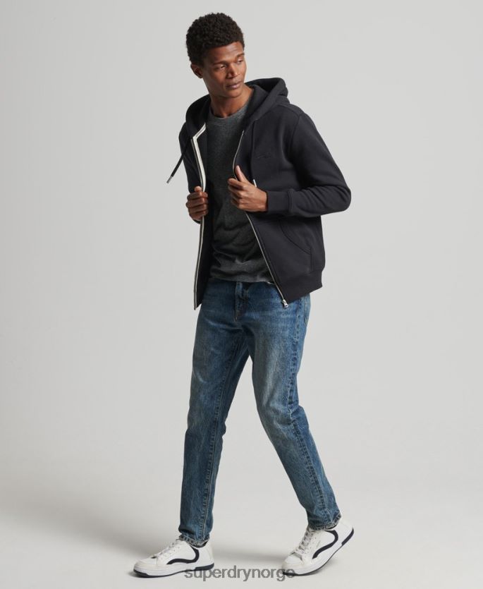 Superdry svart klær 86P46D516 vintage logobrodert hettegenser med glidelås i økologisk bomull menn