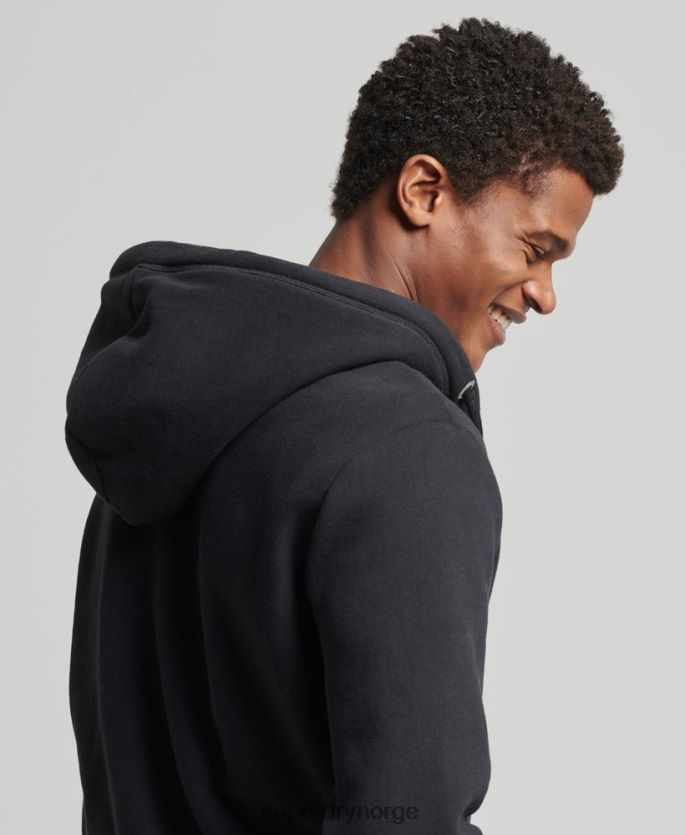 Superdry svart klær 86P46D516 vintage logobrodert hettegenser med glidelås i økologisk bomull menn