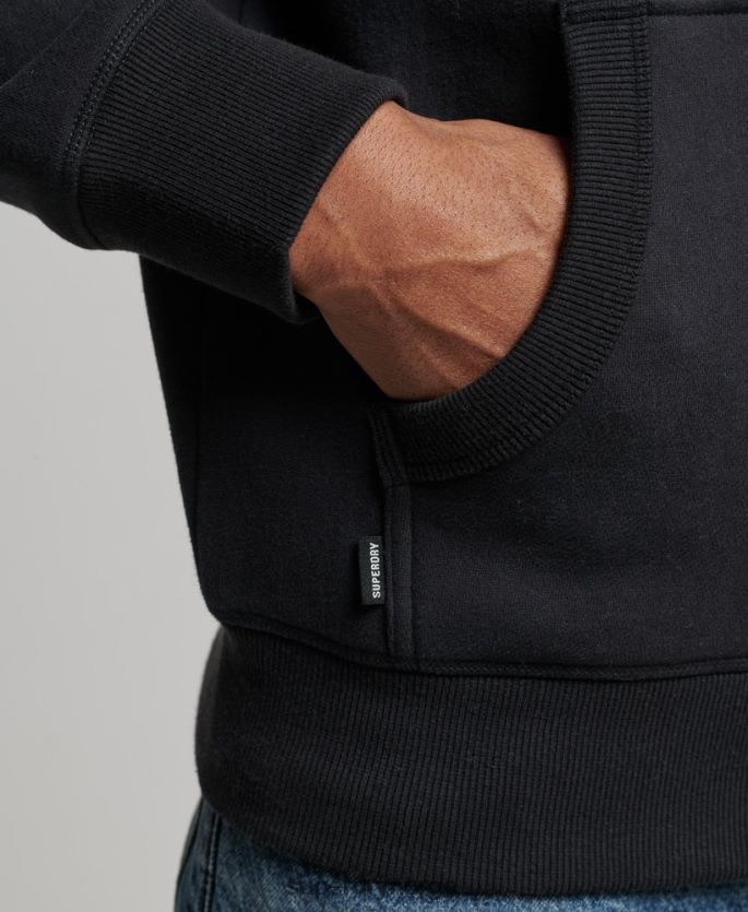 Superdry svart klær 86P46D516 vintage logobrodert hettegenser med glidelås i økologisk bomull menn