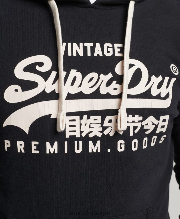 Superdry svart klær 86P46D5223 vintage hettegenser med logo og arv menn