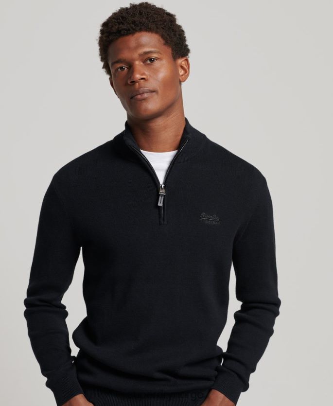 Superdry svart klær 86P46D5256 Henley sweatshirt med brodert økologisk bomull menn