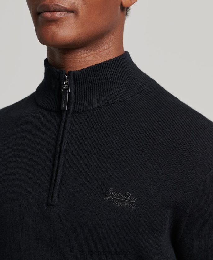 Superdry svart klær 86P46D5256 Henley sweatshirt med brodert økologisk bomull menn