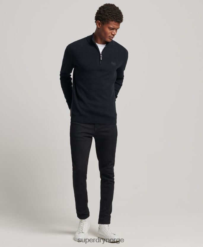 Superdry svart klær 86P46D5256 Henley sweatshirt med brodert økologisk bomull menn