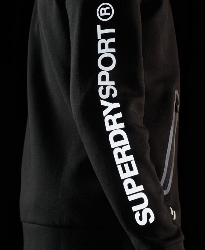 Superdry svart klær 86P46D562 gymtech hettegenser med glidelås menn