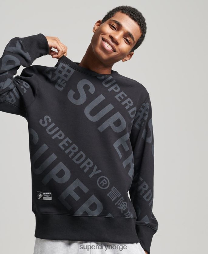 Superdry svart klær 86P46D5802 kjernelogo over hele lagets genser menn