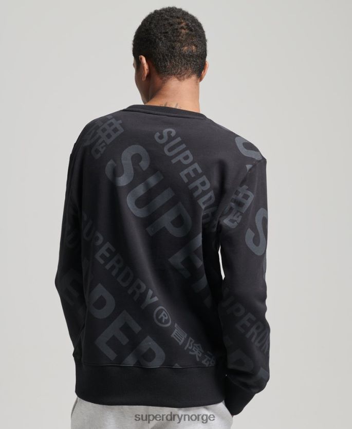 Superdry svart klær 86P46D5802 kjernelogo over hele lagets genser menn