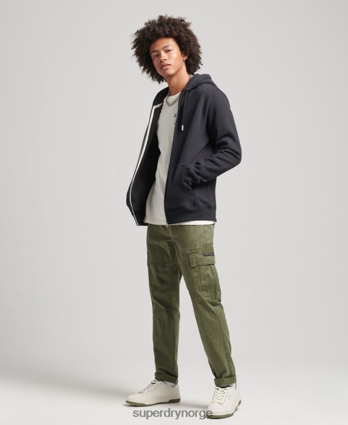 Superdry svart klær 86P46D612 vintage logobrodert hettegenser med glidelås i økologisk bomull menn