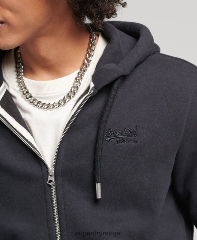 Superdry svart klær 86P46D612 vintage logobrodert hettegenser med glidelås i økologisk bomull menn