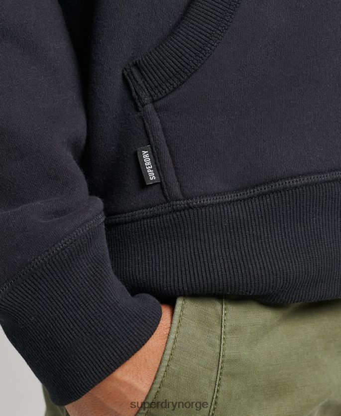 Superdry svart klær 86P46D612 vintage logobrodert hettegenser med glidelås i økologisk bomull menn