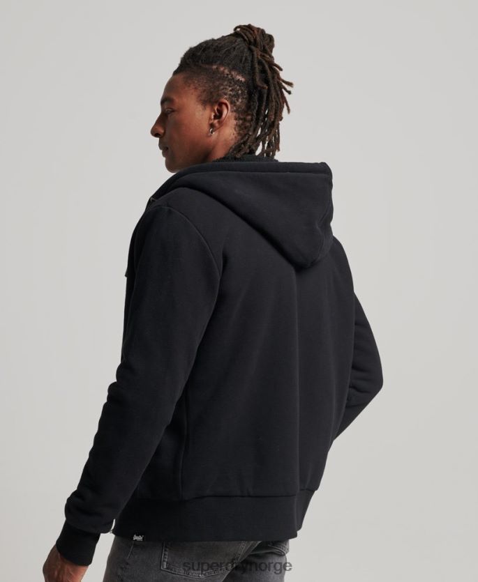 Superdry svart klær 86P46D639 essensiell borg-fôret hettegenser med glidelås menn