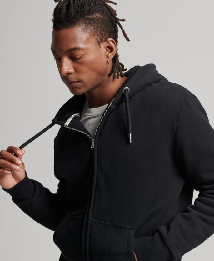Superdry svart klær 86P46D639 essensiell borg-fôret hettegenser med glidelås menn