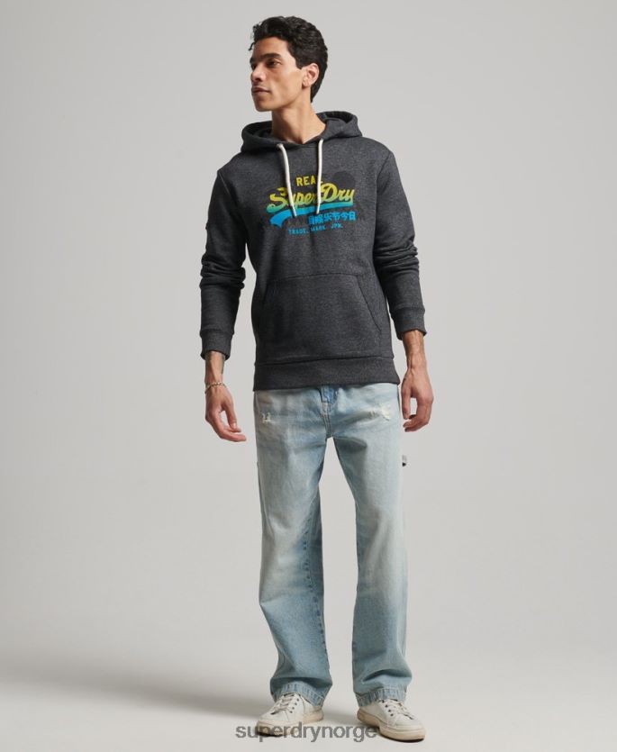 Superdry svart klær 86P46D728 vintage-logo fjell-hettegenser menn