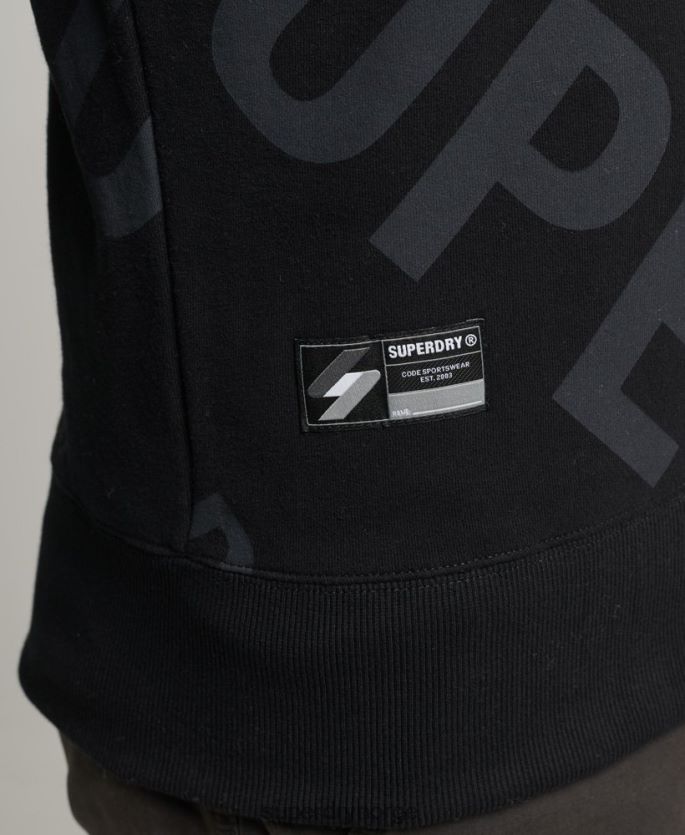 Superdry svart klær 86P46D786 all over print logo løs mannskap sweatshirt menn