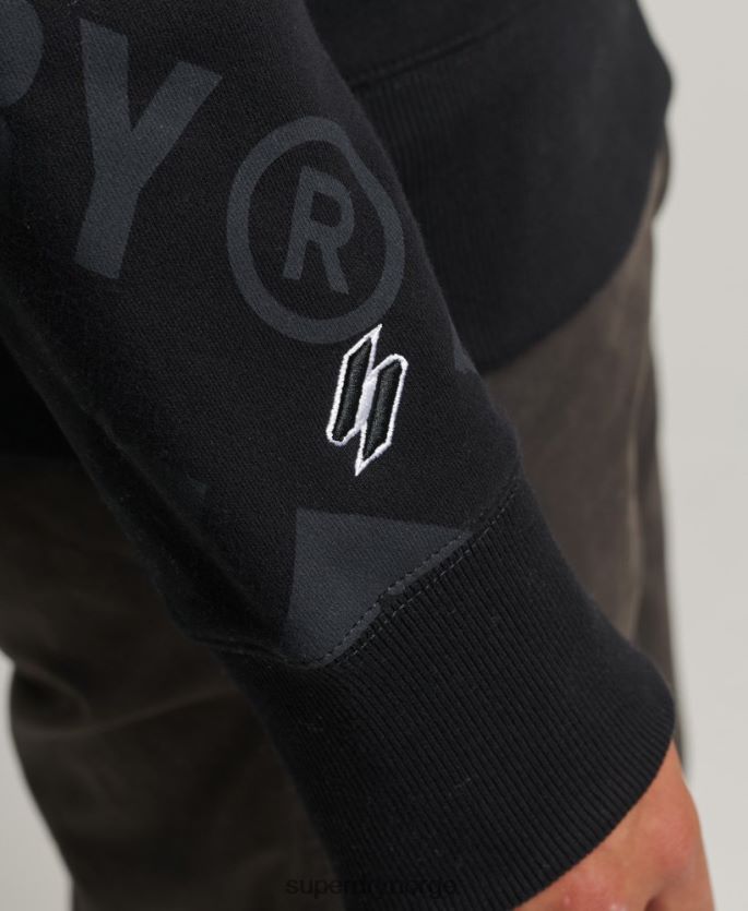 Superdry svart klær 86P46D786 all over print logo løs mannskap sweatshirt menn