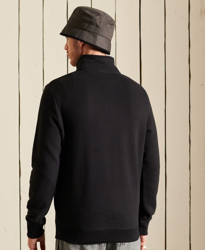 Superdry svart klær 86P46D821 vintage logo brodert henley sweatshirt med glidelås menn