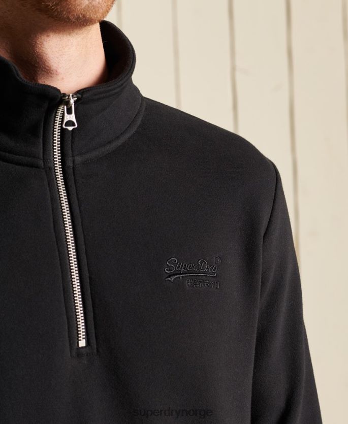 Superdry svart klær 86P46D821 vintage logo brodert henley sweatshirt med glidelås menn