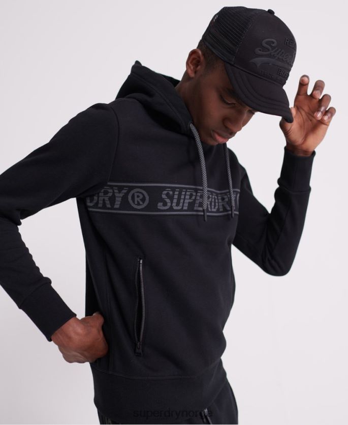 Superdry svart klær 86P46D903 hettegenser med universal tape menn
