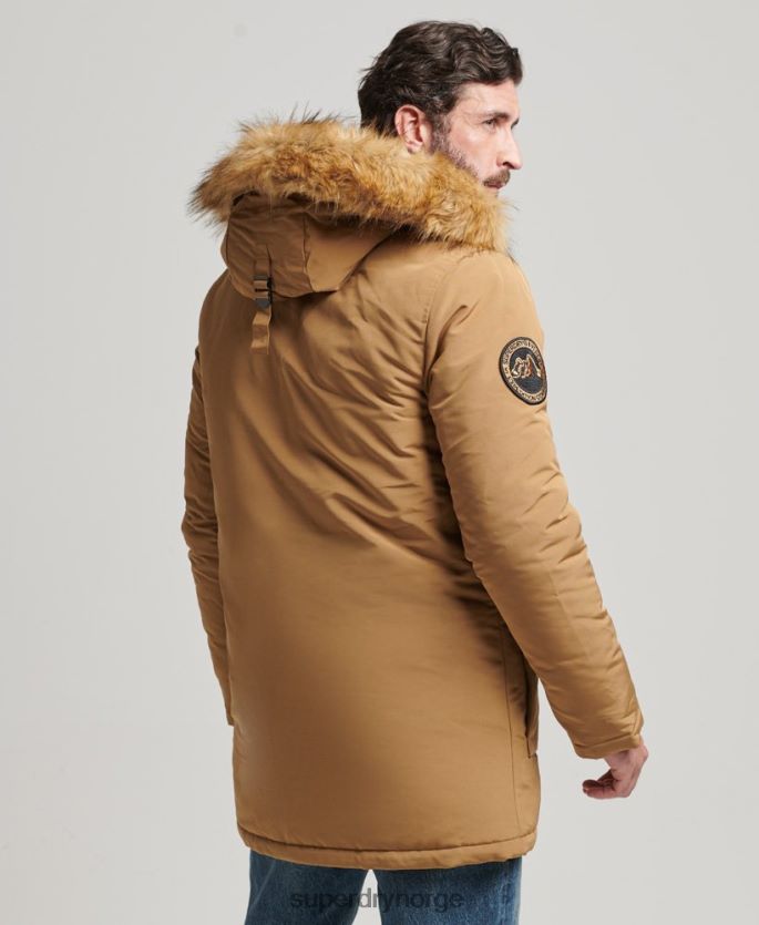 Superdry brun klær 86P46D1008 parka med hette fra everest fuskepels menn