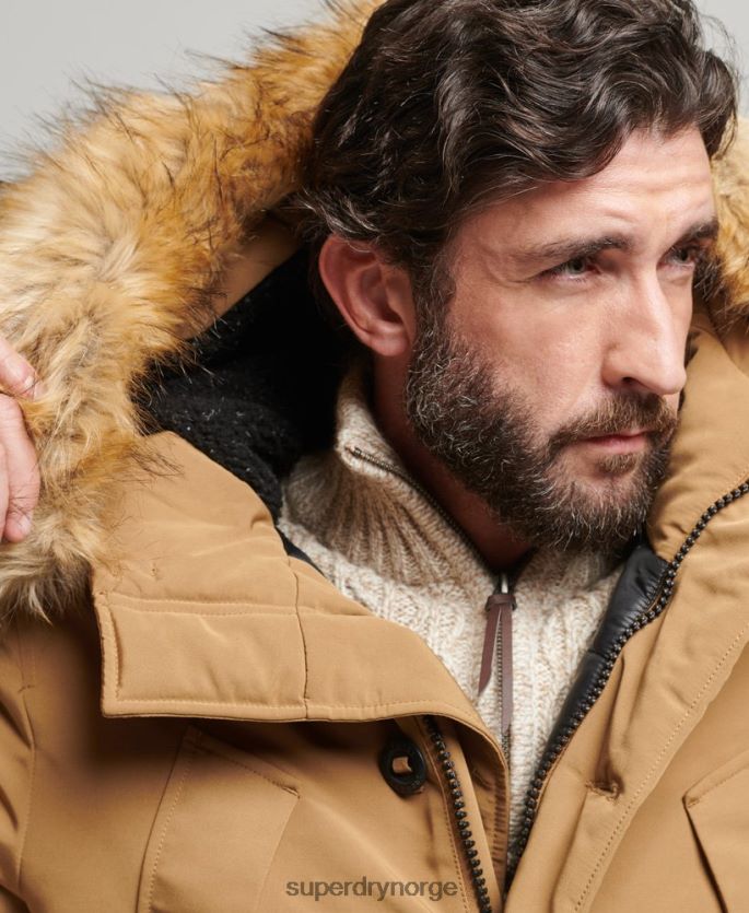 Superdry brun klær 86P46D1008 parka med hette fra everest fuskepels menn