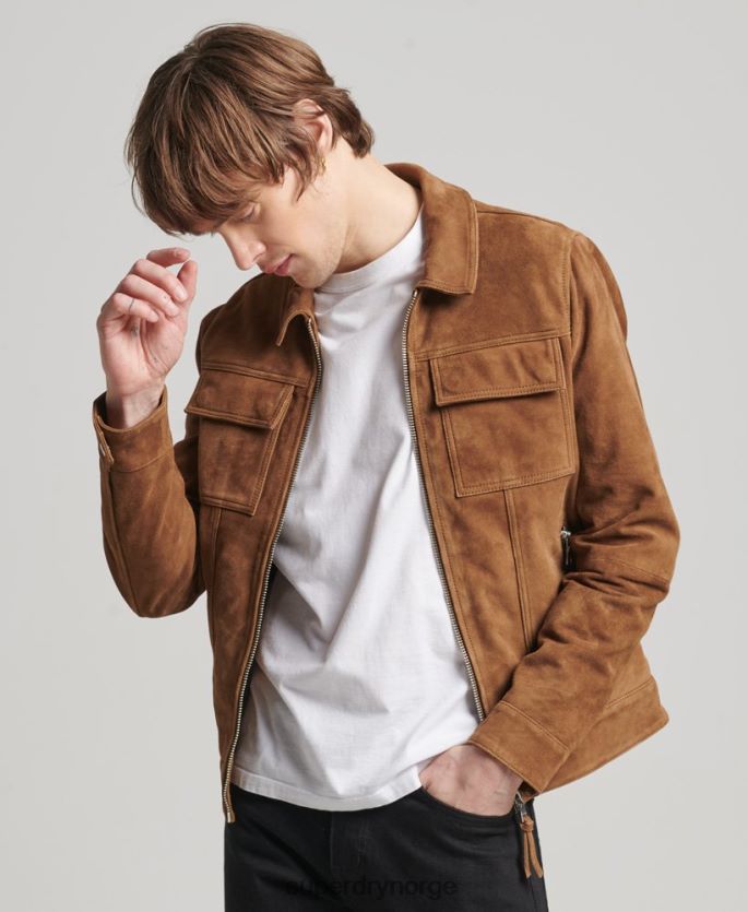 Superdry brun klær 86P46D921 studios 70-talls semsket skinnjakke menn