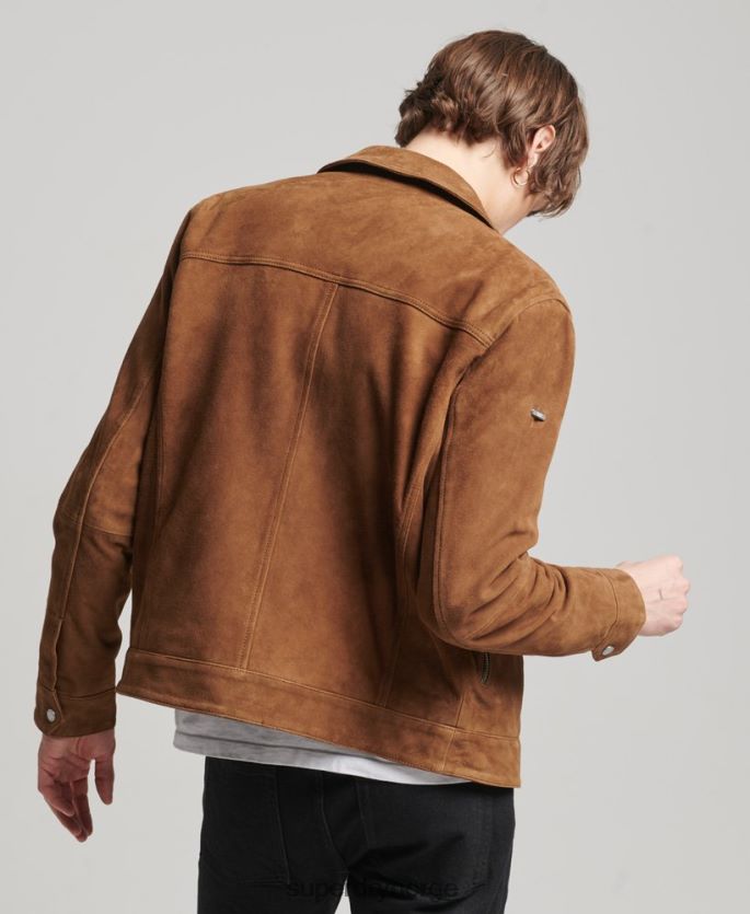 Superdry brun klær 86P46D921 studios 70-talls semsket skinnjakke menn